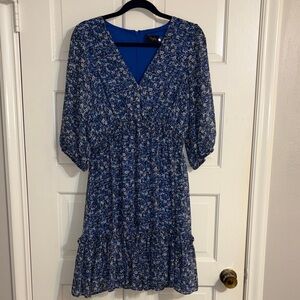 Just...Taylor Blue Floral Ruffle Hem Dress